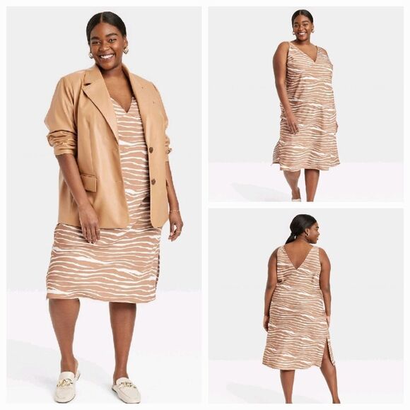 🔹️NWT A New Day Tan & Cream Zebra Print Sleeveless Slip Dress XLarge - Picture 1 of 12